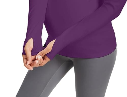 MathCat Maternity Long Sleeve Shirt with Thumbleholes,Pregnancy Casual Tops Athletic Yoga Maternity Shirts Purple - Thumbnail 5