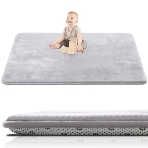 SEPARO Large Thick Baby Play Mat for Floor,Padded 79x118 Foam Mat,Tummy Time Mats,Soft Support&Plush Feel Nursery Rug,Non Slip for Toddler,Infants,Kids Play,Yoga,Baby Crawling Mats (Light Grey) - Image 1