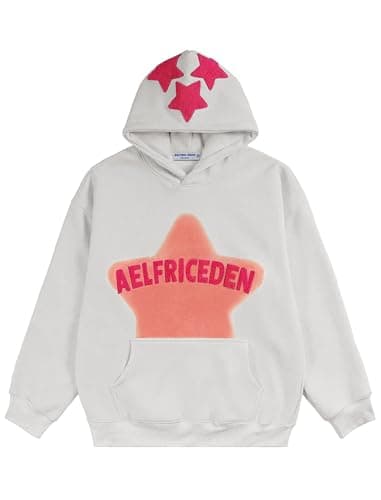 Aelfric Eden Graphic Hoodies for Men Y2K Printed Hoodie Sweatshirt Casual Oversized Long Sleeve Vintage Streetwear Hiphop Hooded Pullover White Large