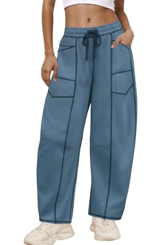 BEINF Barrel Sweatpants Women Elastic Waisted Casual Baggy Sweatpants Drawstring Wide Leg Lounge Pants with Pockets Blue L