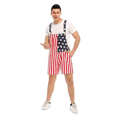 HEYSCRINT American Flag Denim Bib Overalls Patriotic Rompers Shorts Summer Holiday Jumpsuit Costume Outfit Mens & Womens (F02-M - Thumbnail 6