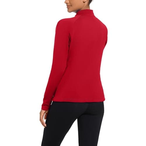 bpbtti Women's Polar Fleece Zip Up Workout Jackets with Pockets Slim Fit Cottony Soft Jacket for Running Athletic Yoga (Red,Medium) - Thumbnail 2