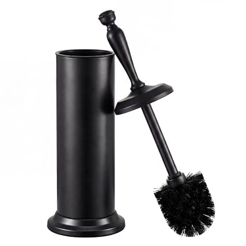 ROLABAM Heavy-Duty Toilet Brush and Holder Set, Premium Rustproof Metal Freestanding Toilet Bowl Brush, Deep-Cleaning Tool with Long Handle and Splash Guard for the Bathroom, Space-Saving - Image 1