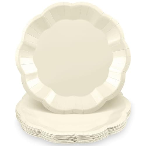 NatNarr 30 Pcs Paper Plates 9 In Cream Party Plates Scalloped Paper Plate Elegant Disposable Plate for Baby Shower, Bridal Shower, Birthday, Wedding - Image 1