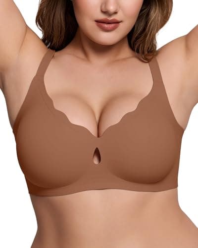 ProKloud Bras for Women No Underwire Wireless Full Coverage Jelly Bras Wave-Coffee Large