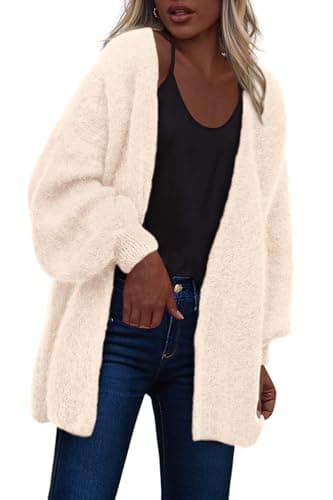 dowerme Women Open Front Cardigans Trendy Fall Long Sleeve Drop Shoulder Soft Knit Slouchy Sweater Spring Outerwear 2026(Beige,Small) - Image 1