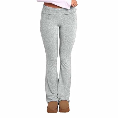 Fawjsais Flare Leggings for Women Skinny Fold Over Leggings Bootcut Yoga Pants Low Rise Sweatpants Light Gray XS - Thumbnail 2