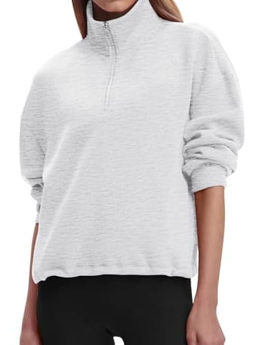 COCOMARTS Womens Sweatshirts Half Zip Pullover Drawstring Waist Sweaters Quarter Zipper Hoodies 2025 Fall Winter Fashion Clothes Outfit Light Gray Small - Image 1