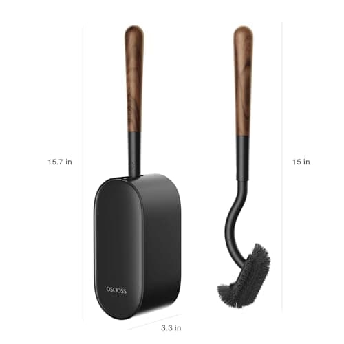 Toilet Bowl Brush and Holder, OSCIOSS Toilet Brush Set with Ergonomic Design, Compact Size, Durable Bristles, RV Toilet Brushes & Holders for Dead Corner Clean (Wood&Black, 1pack) - Thumbnail 2