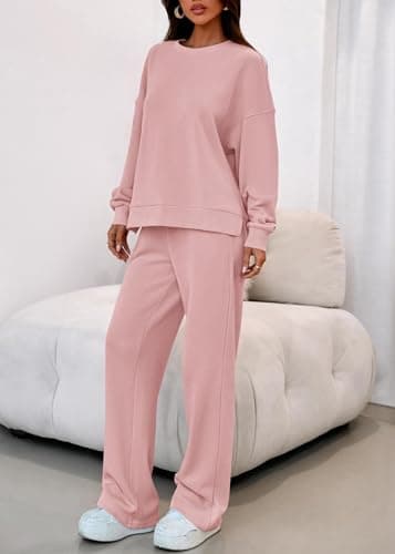 KIRUNDO Matching Sets Women Clothing Sweatsuits 2 Piece Outfit Sweat Set 2026 Spring Lounge Sets Airport Travel Tracksuit(Pink, Small) - Thumbnail 6