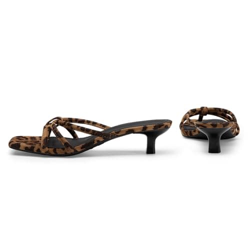 Athlefit Women's Strappy Kitten Heels Square Toe Flip Flop Short Low Heels Slip On Fashion Summer Leopard Heeled Sandals Size 8.5 - Thumbnail 5
