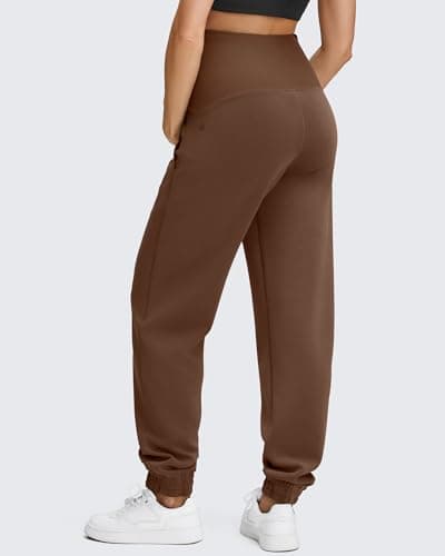 G4Free Maternity Sweatpants Adjustable Waist Lounge Casual Cinch Bottom Pregnancy Scrubs Pants with Pockets Over Bump(Dark Coffee,XS,Tall) - Thumbnail 2