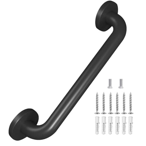 Metal Industrial Stairs Grab Wall Handrail Staircase Steps Indoor Exterior Outdoor Deck Hand Rail Safety Grab Bar (Matte Black) Handle for Stairs Bars Wall Elderly Grab Frame Pipe (16 Inch 1 Pack) - Image 1