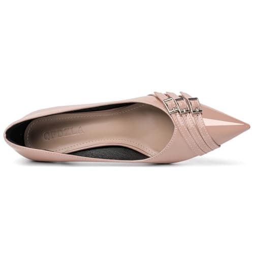 QFDZLA Nude Kitten Heels for Women Leather Comfortable Closed Toe Pointed Toe Heels Wedding Party Dress Pumps Shoes Size 7 - Thumbnail 3