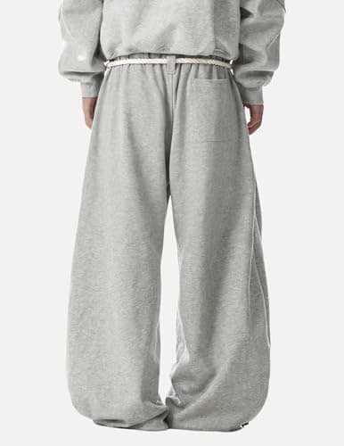 Vamtac Wide Leg Sweatpants Mens Baggy Barrel Pants Y2K Loose fit Gray Sweat Pants with Pockets - Thumbnail 4