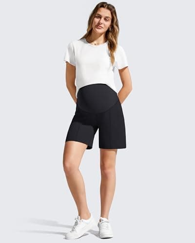 G4Free Maternity Shorts with Pockets Over The Belly Soft Stretch High Waisted Loose Pregnancy Shorts for Casual Workout(Black,M,6'') - Thumbnail 5