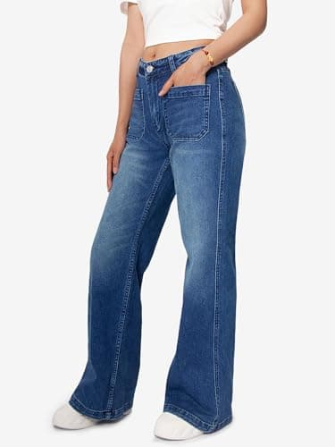 HDLTE Women Wide Leg Jeans High Waist Baggy Jeans Loose Boyfriend Jeans Denim Pants Y2K Navy Blue - Thumbnail 2