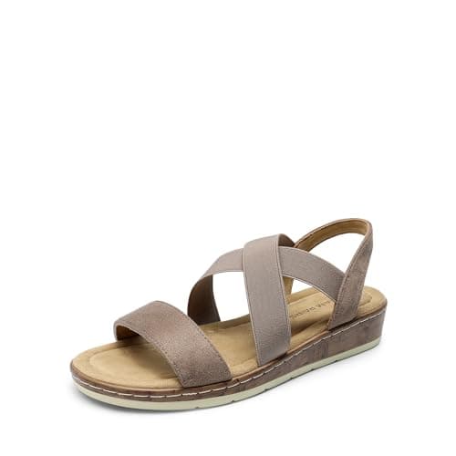 DREAM PAIRS Women's Dressy Slip on Elastic Ankle Strap Summer Wedge Heels Low Wedge Cork Beach Sandals for Women Casual Vacation,Size 8.5,Taupe,DWUMFS2505 - Image 1