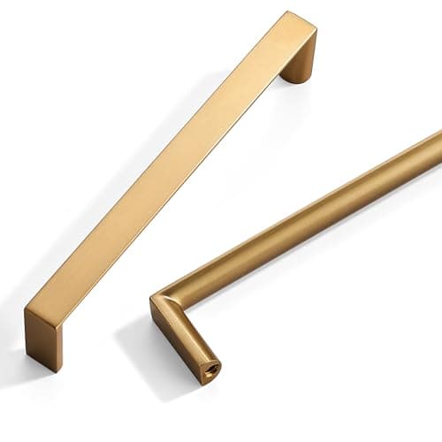 Synkylux 10 Pack Brushed Brass Cabinet Pulls 5-inch(128mm) Hole Center Kitchen Cabient Hardware Gold Cabinet Handles Drawer Pulls,Cabinet Pulls,Cupboards, Dressers and Square Solid Metal Hardware