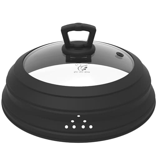 Microwave Splatter Cover Vented Glass Splatter Guard Lid with Collapsible Silicone for Food as Pot Cover Plate 10.8 inch for 6 7 8 9 10 inch Plate Bowl - Image 1