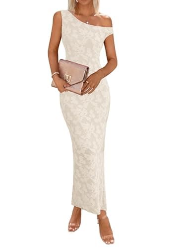 Lazysmile Women's Summer Floral Boho Maxi Dresses Off Shoulder Bodycon Elegant Party Wedding Guest Dress White - Image 1