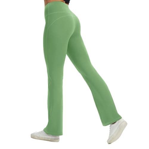 AMLEER Women's Buttery Soft High Waisted Yoga Leggings - Flare Bootcut Tummy Control Pants, Workout Leggings for Yoga Gym Light Green - Image 1