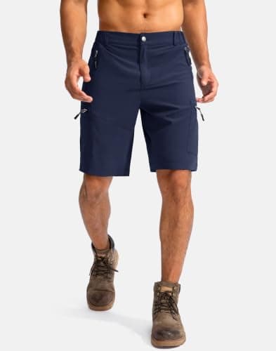 Pudolla Men's Hiking Cargo Shorts 9" Lightweight Outdoor Work Shorts for Men Travel Golf Camping Casual with 5 Zipper Pockets(Navy Small) - Thumbnail 2