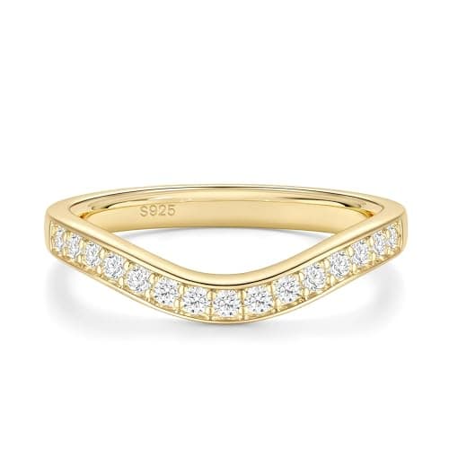 EAMTI 925 Sterling Silver Wedding Bands for Women Cubic Zirconia Wave Stackable CZ Curved Eternity Engagement Promise Gold Rings Size 10 - Image 1