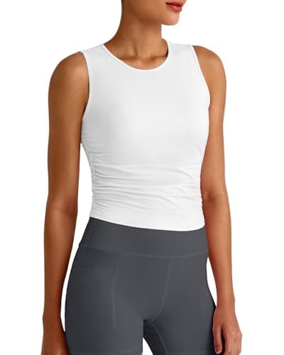 G4Free Tank Tops for Women Athletic Slim Workout Cropped Tops Quick Dry Summer Activewear Sleeveless Gym Shirts (White,XL) - Image 1