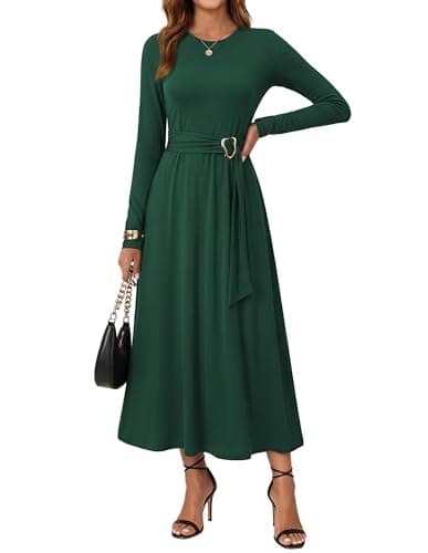 GRACE KARIN Womens Long Sleeve Maxi Dresses 2026 Casual A Line Flowy Wedding Guest Dress Fall Fashion Clothes with Pockets Dark Green M - Image 1