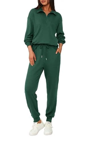 BTFBM Women's 2 Piece Tracksuit Spring Outfits 2026 Long Sleeve Half Zip Sweatshirt Sweatpants Lounge Set Sweatsuits(Solid Dark Green,Medium) - Image 1