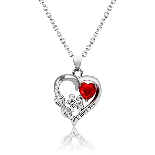 Aoyosic Nightmare Before Christmas Heart Necklace Gifts for Wife Girlfriend Her Women, Nightmare Necklace Silver Sally and Jack Heart Pendant Necklace Christmas Jewelry - Image 1
