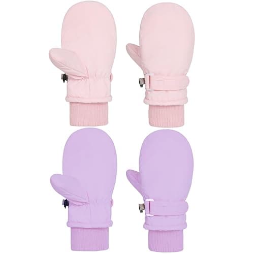 Urban Virgin Toddler Waterproof Snow Glove Infant Baby Winter Mittens Cuffed Warm Fleeced Kids Snow Gloves Pink&Purple M(3T-5T) - Image 1