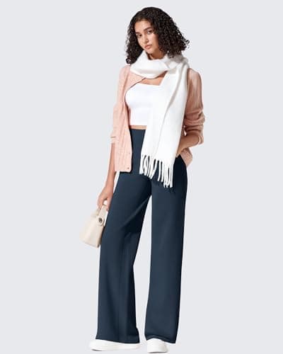 G4Free Women Fleece Lined Pants Winter Thermal Work Pants Wide Leg Sweatpants Lounge Work Causal Pants with Pockets Warm Trousers (Navy Blue,XXL,31") - Thumbnail 6