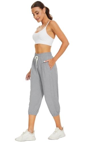 BATHRINS Women's Capri Sweatpants Summer Casual Jogger Drawstring Waist Pants with Back Pockets - Thumbnail 5