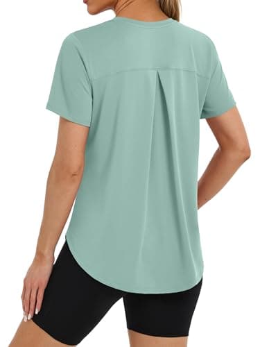 BKRIVE Workout Tops for Women Short Sleeve Sun Protection UPF 50+ Quick Dry Hiking Athletic Shirts Turquoise L - Image 1