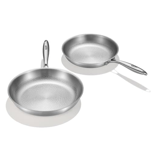 Titanium pans for cooking Non Stick,10"+12" Uncoated Hammered titanium pro frying pan, PFAS Free Cookware, Butter warmer skillet, Induction & Oven-Safe