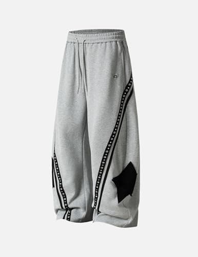 Aelfric Eden Baggy Barrel Sweatpants Womens Star Graphic Striped Wide Leg Lounge Pants Elastic Waist Y2k Unisex Trousers Grey - Thumbnail 3