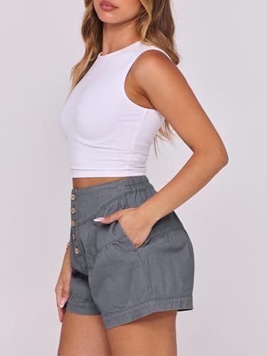 ANRABESS Women's Denim Shorts Summer Baggy High Waisted Flowy Wide Leg Buttons Pleated Casual Jean Shorts 2026 Fashion Skorts Light Grey Small - Thumbnail 3