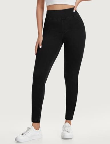 AVAMO Jeggings for Women Tummy Control Stretchy Skinny Jeans Pull On Elastic High Waisted Denim Jeans Leggings Trendy Black - Thumbnail 2