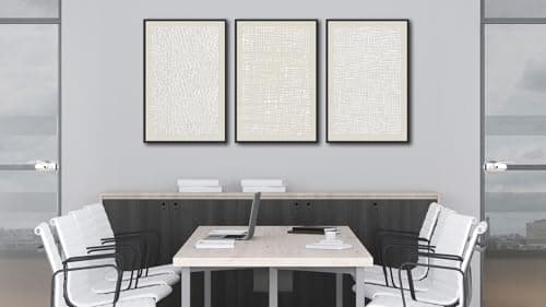 Large Framed Abstract Wall Art Canvas Prints Set of 3, Neutral Beige White Painting Art, Wabi Sabi Geometric Wall Pictures Modern Minimalist Artwork for Living Room Bedroom Office Decor 16"x24"x3 - Thumbnail 5
