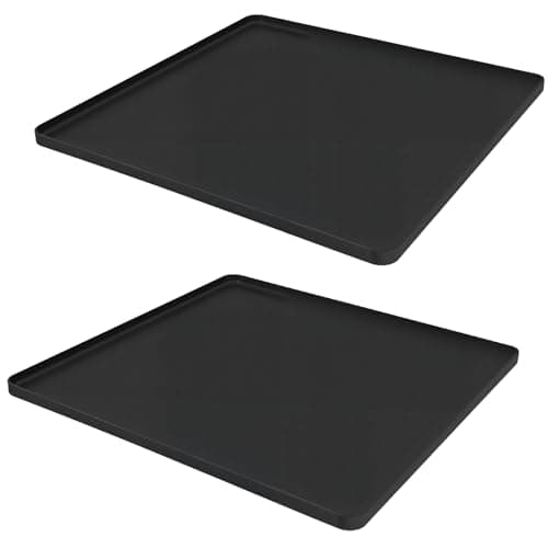 Mini Fridge Mat Set of 2, 23.6x23.6x0.6 Inch Non-Slip Thick Under Refrigerator Silicone Mat, Leak-Proof Washer Drip Tray for Carpet Floor Protection, Black - Image 1