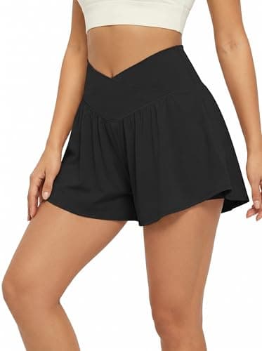 gaimoliso Crossover 2-in-1 Flowy Workouts Shorts Women Running Shorts with Pockets Spandex Shorts for Athletic Tennis Skorts - Image 1