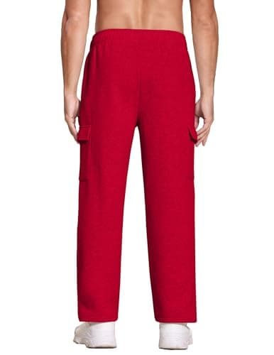 Deyeek Men's Sweatpants Fleece Lined Pants Men Cargo Sweatpants Straight Leg Jogging Sweats Baggy Lounge Pants with Pockets Red - Thumbnail 2