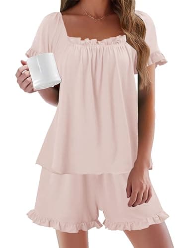 StunShow Organic Cotton Pajamas Women Soft Pajama Set Womens Cotton Pajamas Womens Pj Sets Women Shorts Viscose Pink S - Thumbnail 4