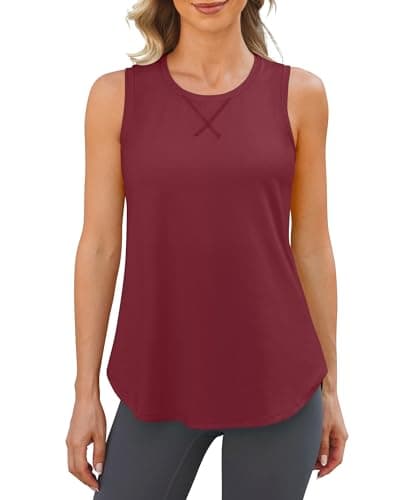 G4Free Racerback Tank Tops for Women Loose Athletic Long Tank Gym High Neck Workout Tops Sleeveless Running Shirt (Burgundy,M) - Image 1