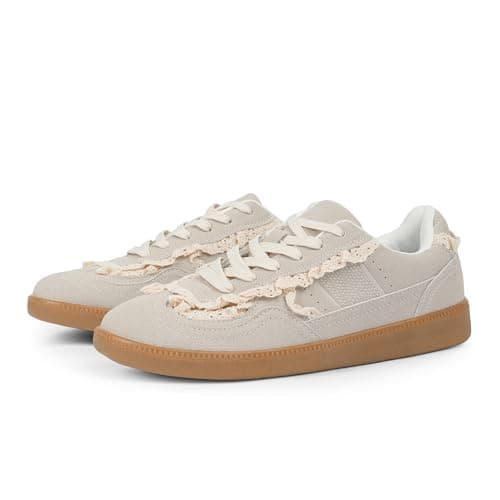 Tigeridea Sneakers for Woemn Beige Lace Flat Beige Lace Fashion Womens Sneakers Dressy Rounded Toe Summer Spring LCE up Tennis Shoes Causal Comfortable Sneakers Size 8.5 - Thumbnail 6
