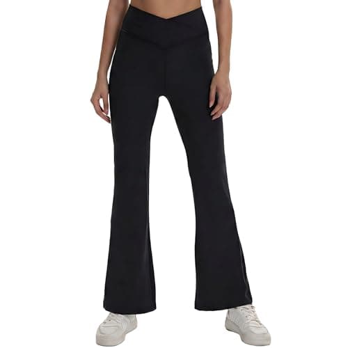 VIPARK Women’s V Crossover High Waisted Flare Yoga Pants Bootcut Wide Leg Leggings Stretch Workout Running Gym Athletic Casual Lounge Work Pants Black - Image 1