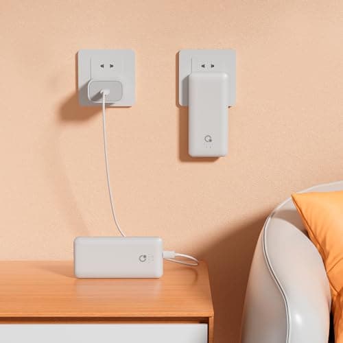 Brand Q Portable Charger with Built-in Cables and AC Wall Plug,Slim USB C Travel Essential Power Bank 10000mAh,External Battery Pack Compatible with iPhone,Samsung,Tablet and All Smart Phones - Thumbnail 3
