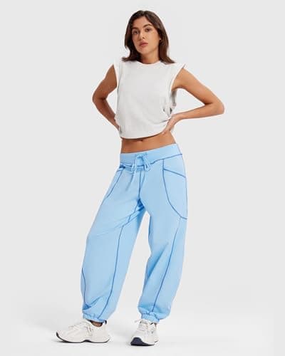 MOOSLOVER Women Baggy Jogger Pants Drawstring Mid Waist Athletic Casual Pant Comfy Cotton Lightweight Sweatpants(S,Blue) - Thumbnail 5